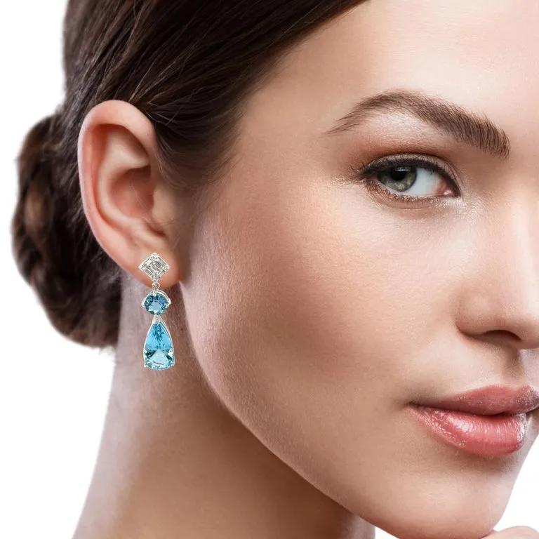 Santa Maria Aquamarine and Diamond Dangle Earrings in 18k White Gold