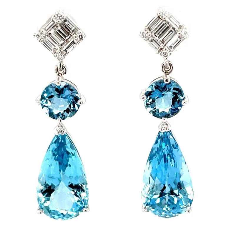 Santa Maria Aquamarine and Diamond Dangle Earrings in 18k White Gold