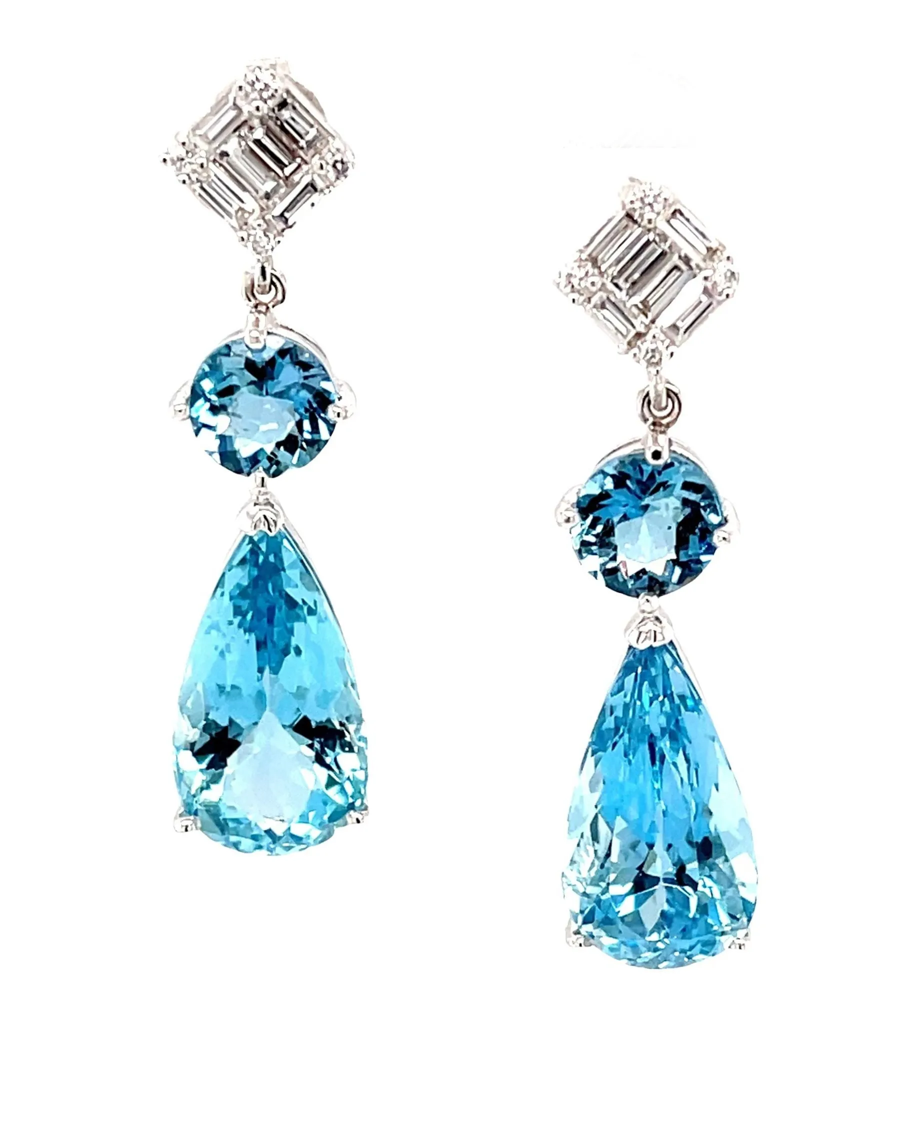 Santa Maria Aquamarine and Diamond Dangle Earrings in 18k White Gold