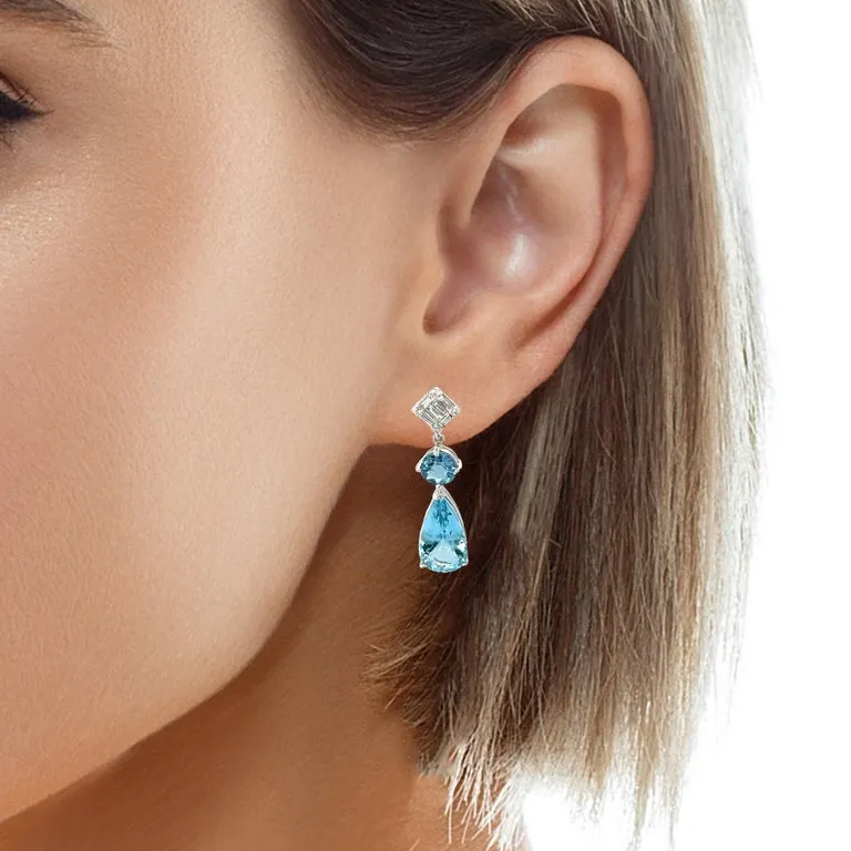 Santa Maria Aquamarine and Diamond Dangle Earrings in 18k White Gold