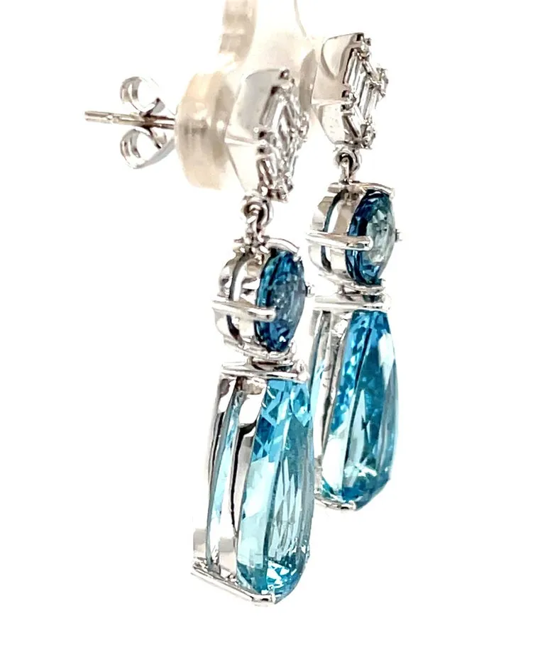 Santa Maria Aquamarine and Diamond Dangle Earrings in 18k White Gold