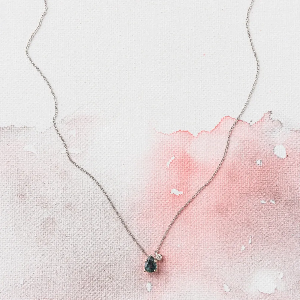 Sapphire Pear Necklace with Diamond in 14k White Gold