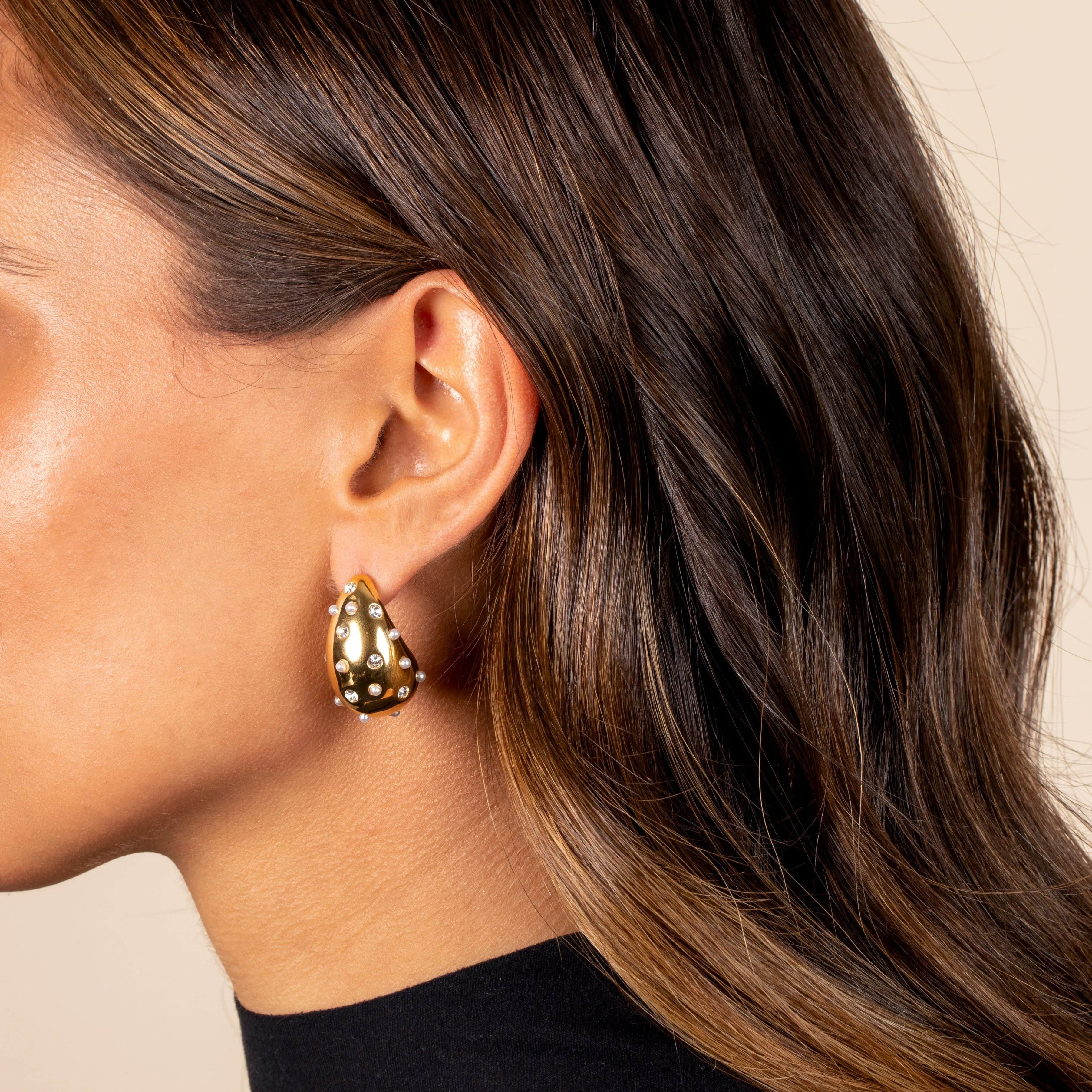 Scattered Pearl X CZ Teardrop Drop Stud Earring