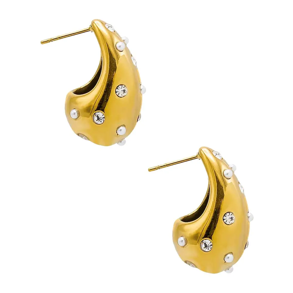 Scattered Pearl X CZ Teardrop Drop Stud Earring