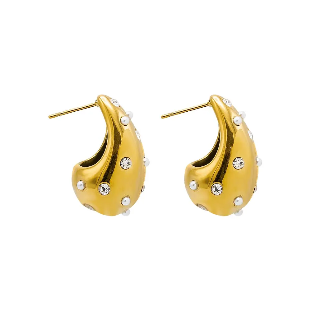 Scattered Pearl X CZ Teardrop Drop Stud Earring