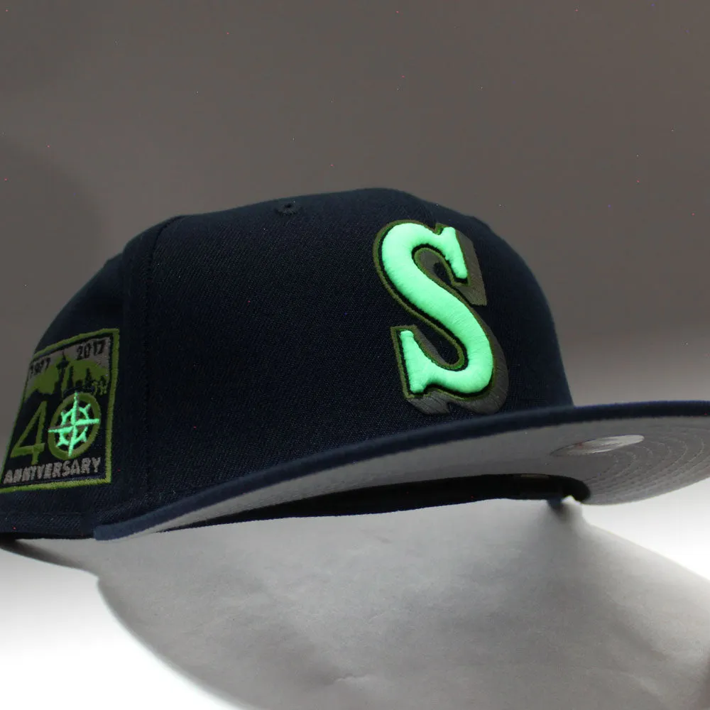 Seattle Mariners 25TH Anniversary New Era 59Fifty Fitted Hat (Glow In The Dark Oceanside Blue Grey Under Brim)