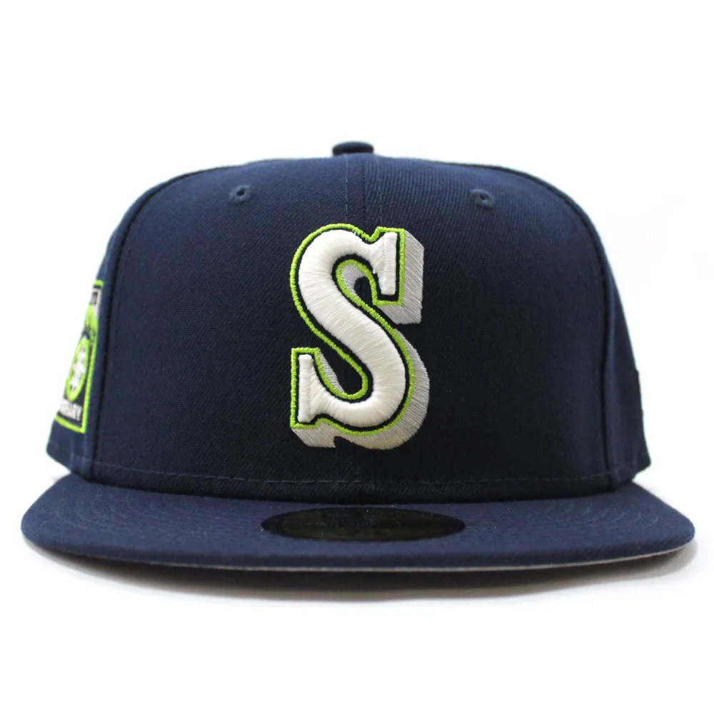 Seattle Mariners 25TH Anniversary New Era 59Fifty Fitted Hat (Glow In The Dark Oceanside Blue Grey Under Brim)