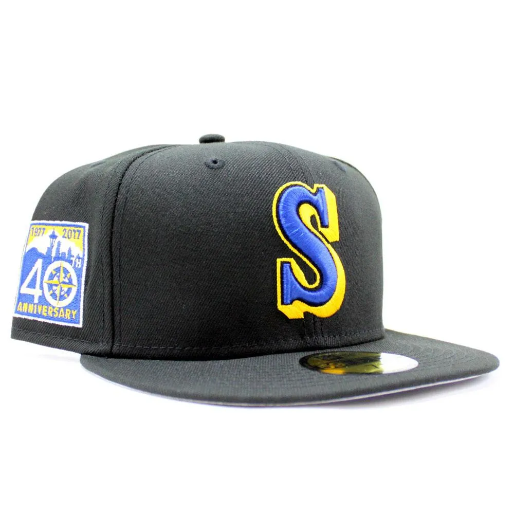 Seattle Mariners 40TH Anniversary New Era 59Fifty Fitted Hat (Black Blue YellowGrey Under Brim)