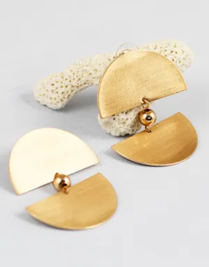 Semi Circular Textured Metal Plate Earrings