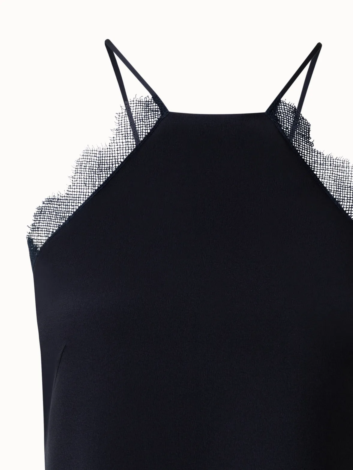Silk Crêpe Strap Top with Lace