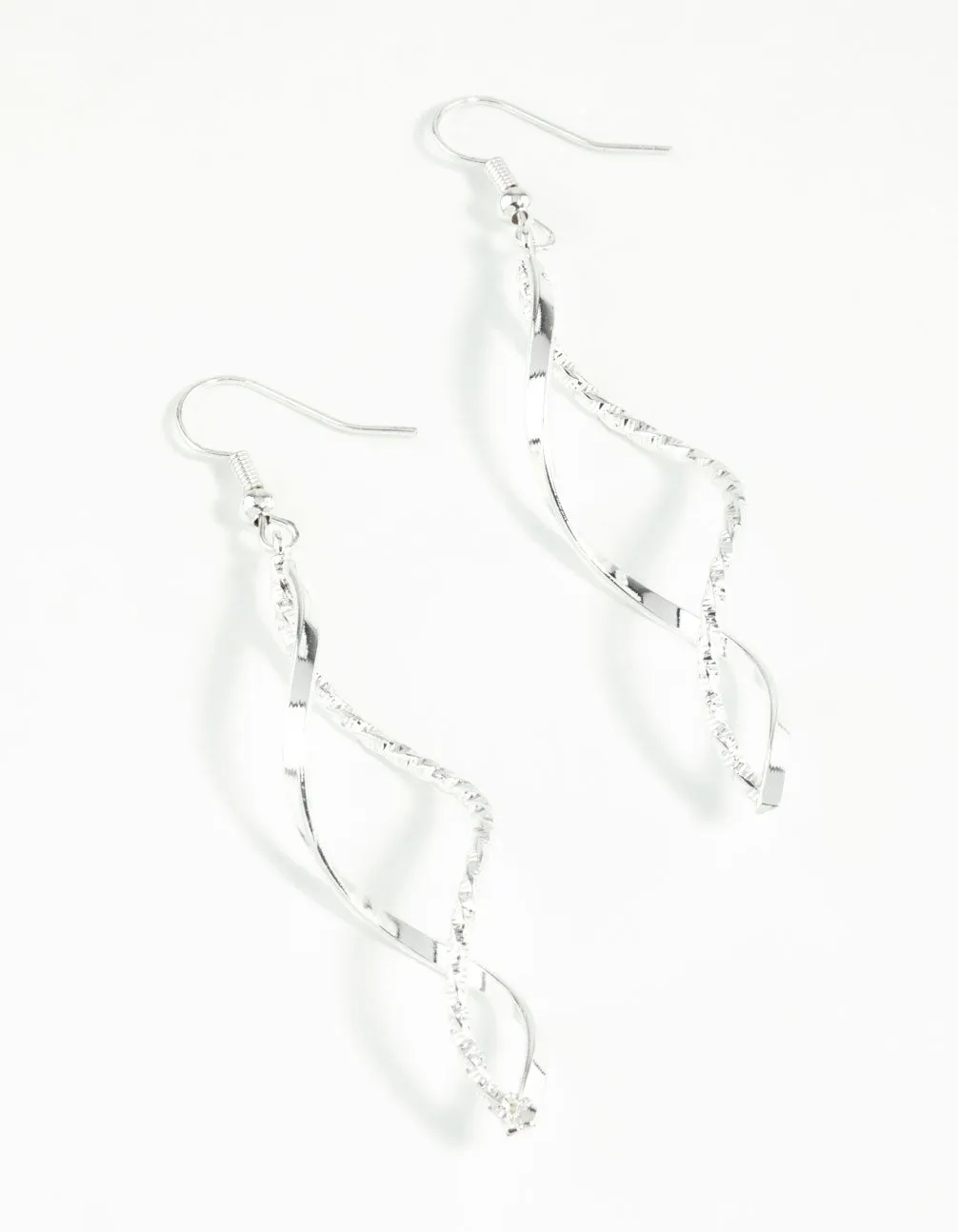 Silver Diamond Cut Twist Earrings