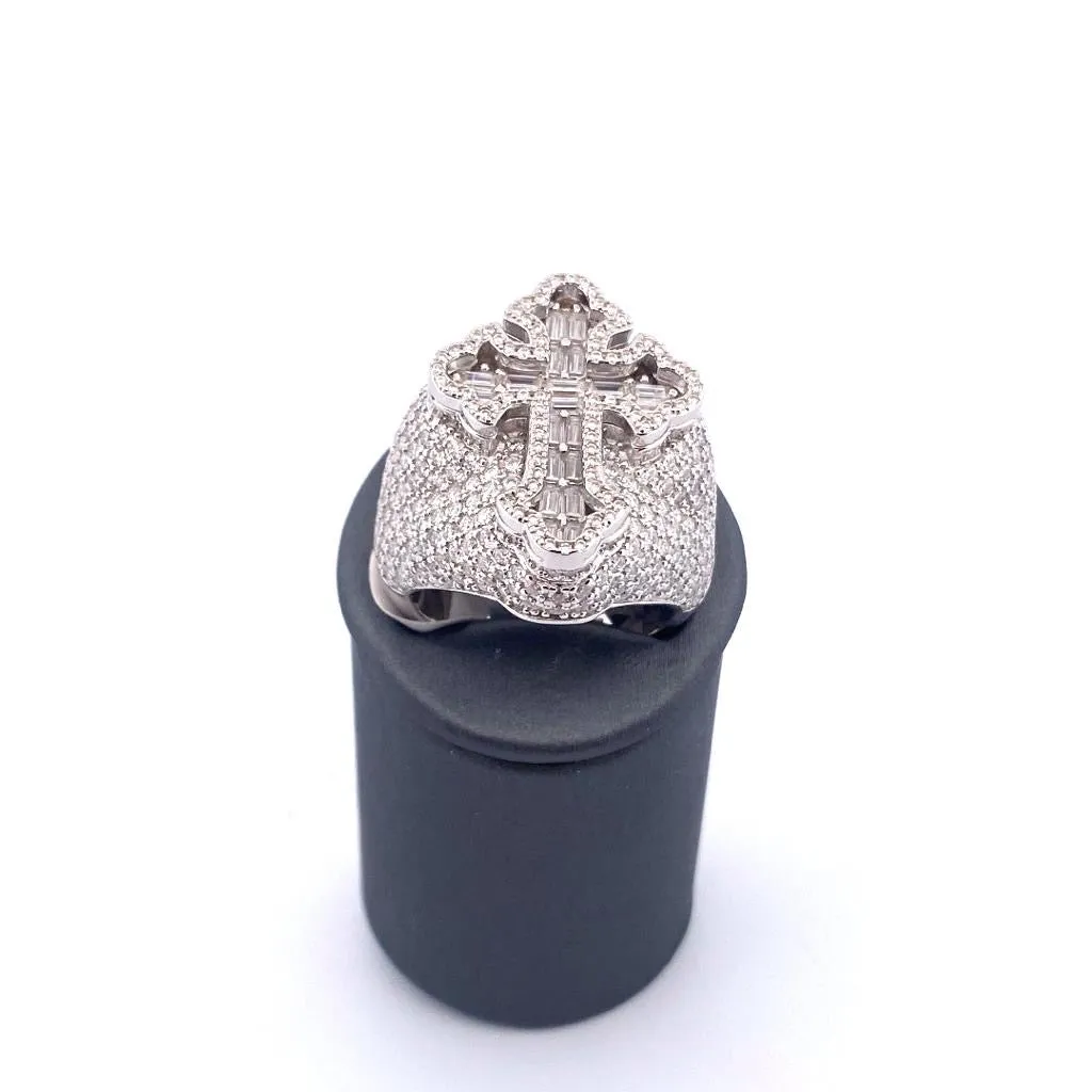 Silver Moissanite Cross Ring