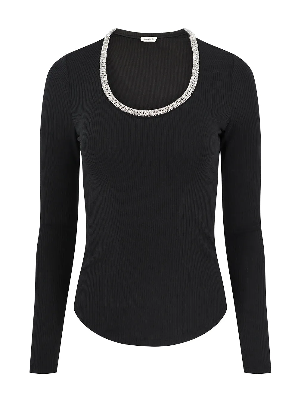 Simkhai Janay Long Sleeve U Neck Top in Black