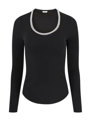 Simkhai Janay Long Sleeve U Neck Top in Black