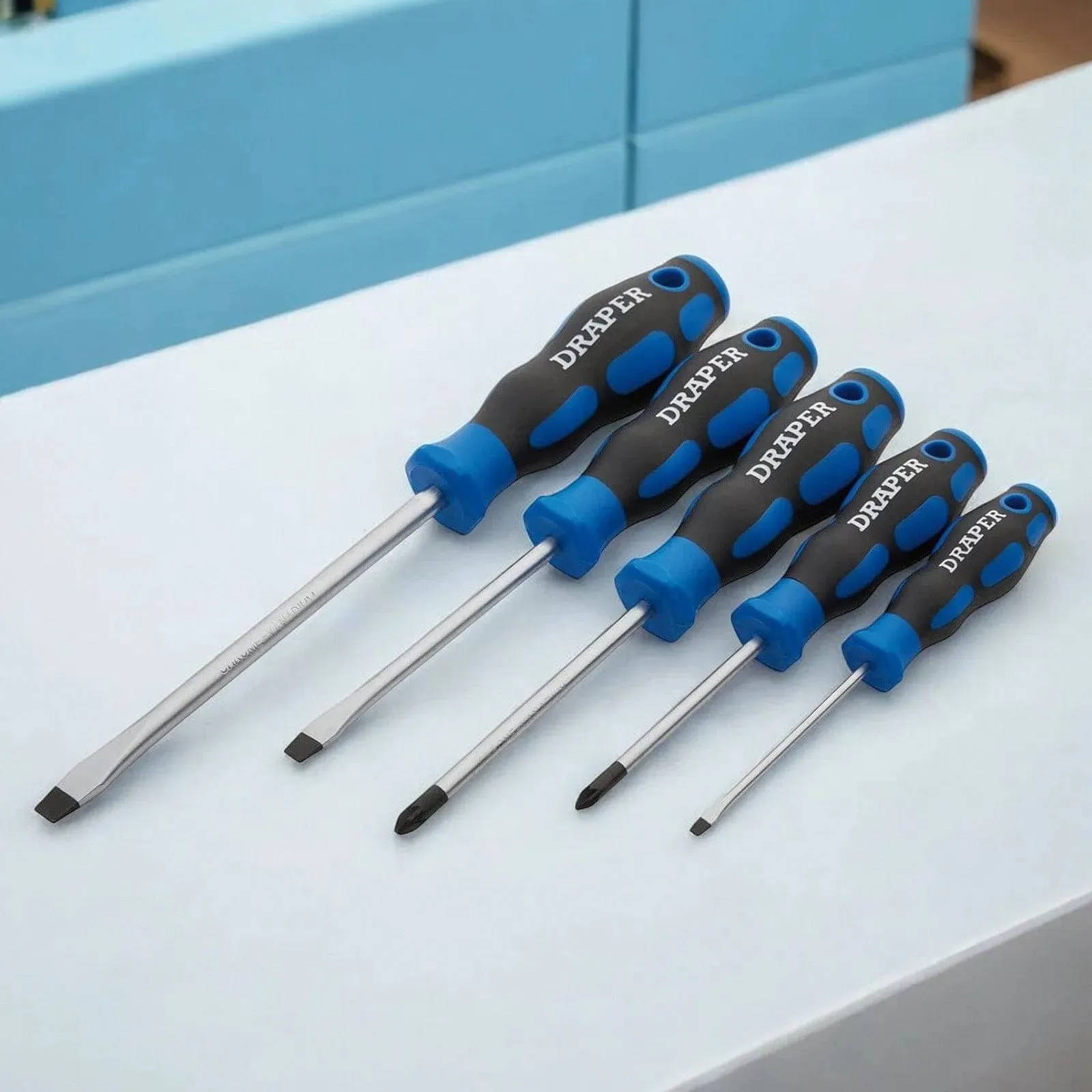 Soft Grip Screwdriver Set Draper 09783 5Pc - 3 x Plain Slot - 2 X PZ Type