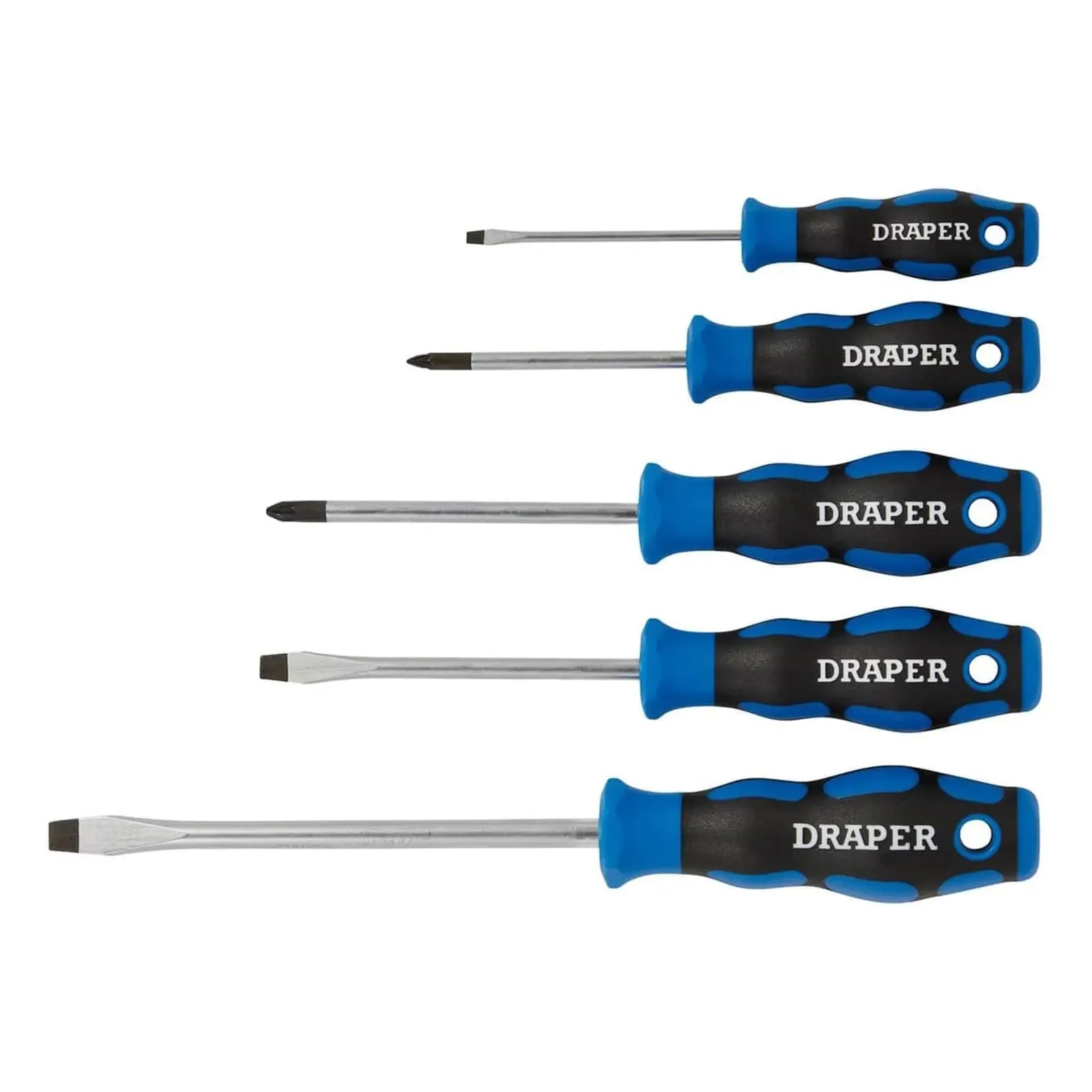 Soft Grip Screwdriver Set Draper 09783 5Pc - 3 x Plain Slot - 2 X PZ Type