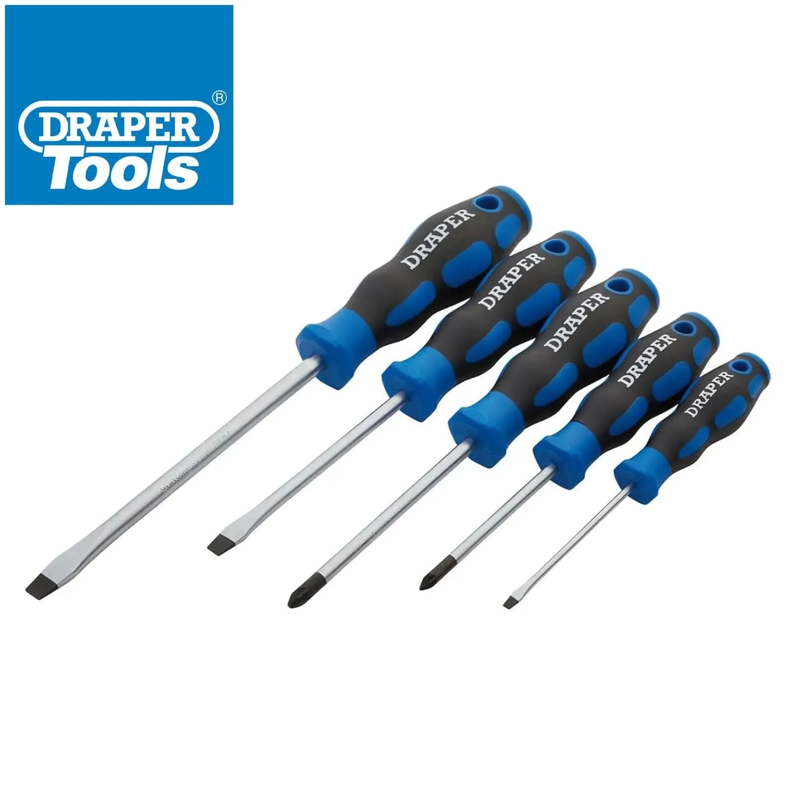 Soft Grip Screwdriver Set Draper 09783 5Pc - 3 x Plain Slot - 2 X PZ Type