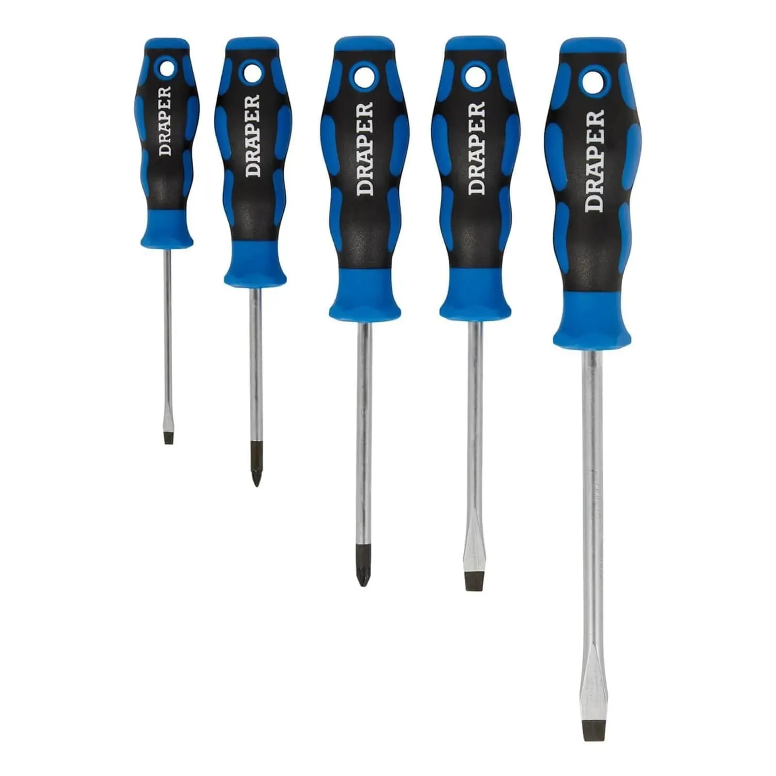 Soft Grip Screwdriver Set Draper 09783 5Pc - 3 x Plain Slot - 2 X PZ Type