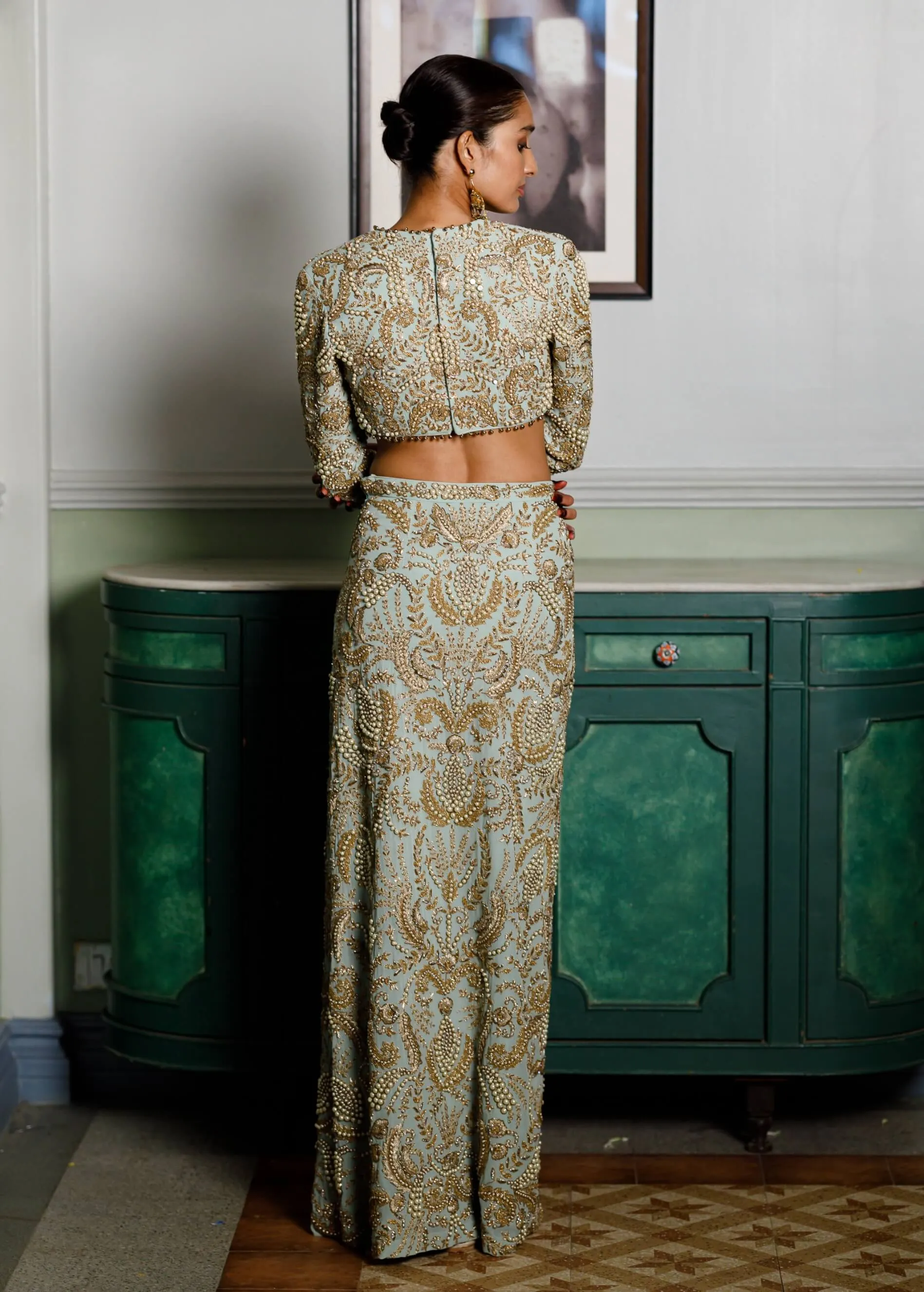 Soha mint embroidered choli and skirt