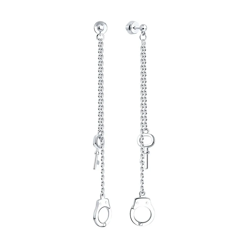 SOKOLOV - Chain HandCuffs With Keys Silver Stud Earrings