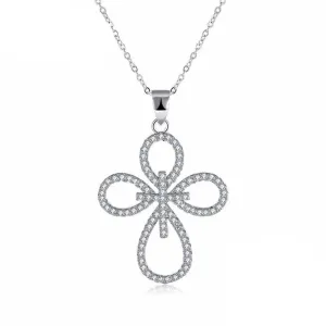 Solid Women’s 925 Sterling Silver Necklace with Cross Pattern CZ Pendant, Fashion Wedding Jewelry for Females, Trendy Pendant Necklace