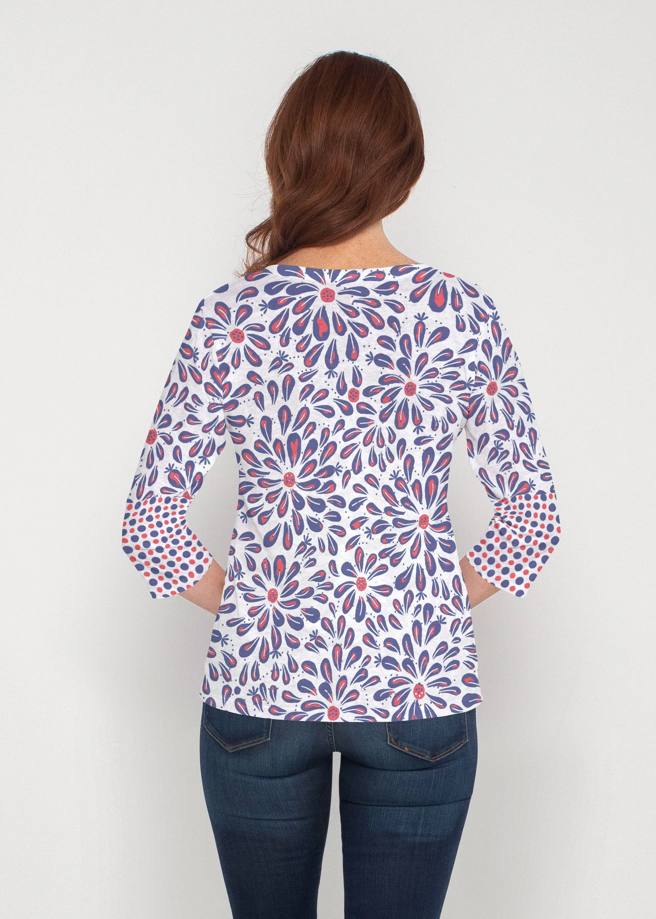 Splashy Dots Fourth (8007) ~ Signature 3/4 Sleeve V-Neck Top