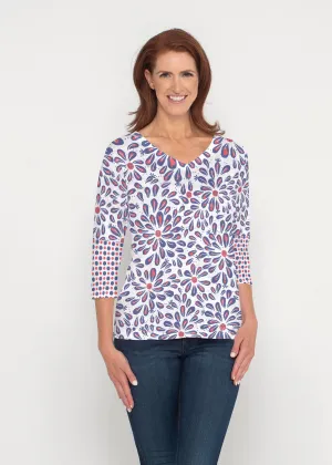 Splashy Dots Fourth (8007) ~ Signature 3/4 Sleeve V-Neck Top
