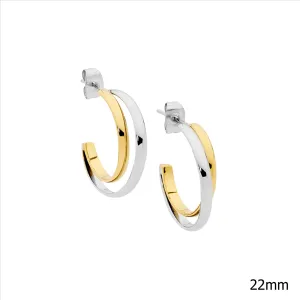 Stainless Steel Gold IP Plated Double Row Hoop Earrings 22mm SE242G