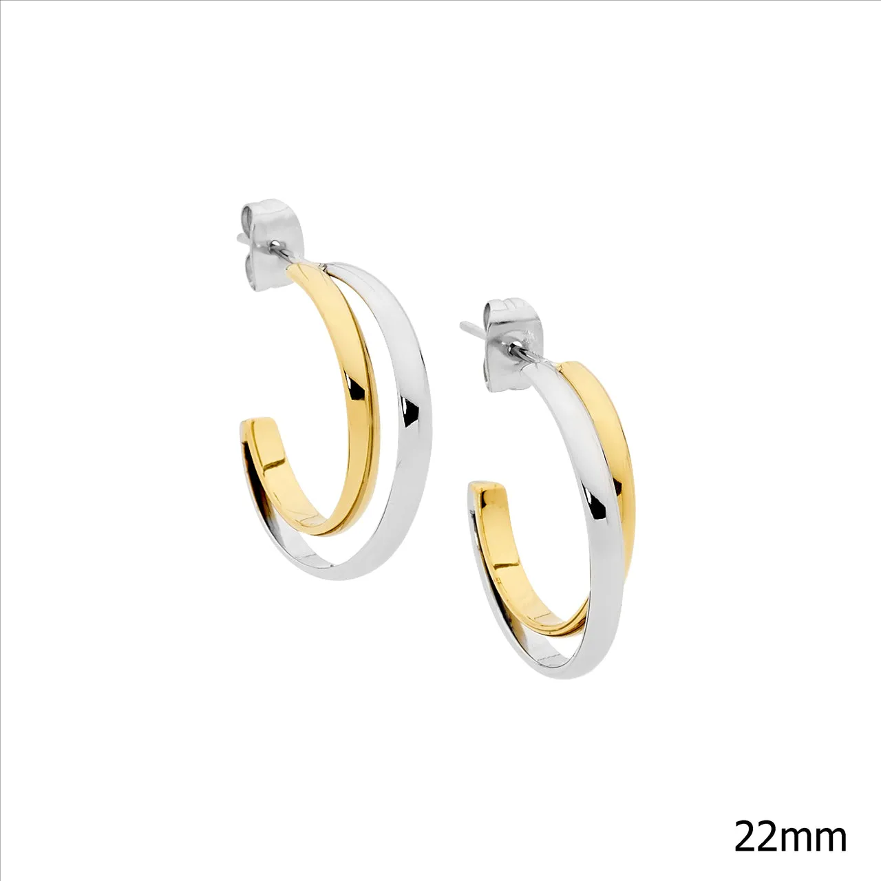 Stainless Steel Gold IP Plated Double Row Hoop Earrings 22mm SE242G