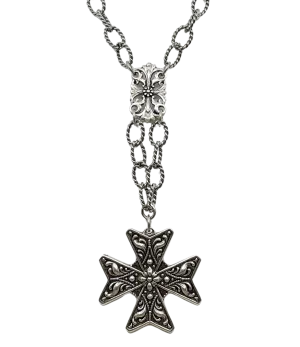Sterling Plated 36" Chain with Vintage Cross Pendant