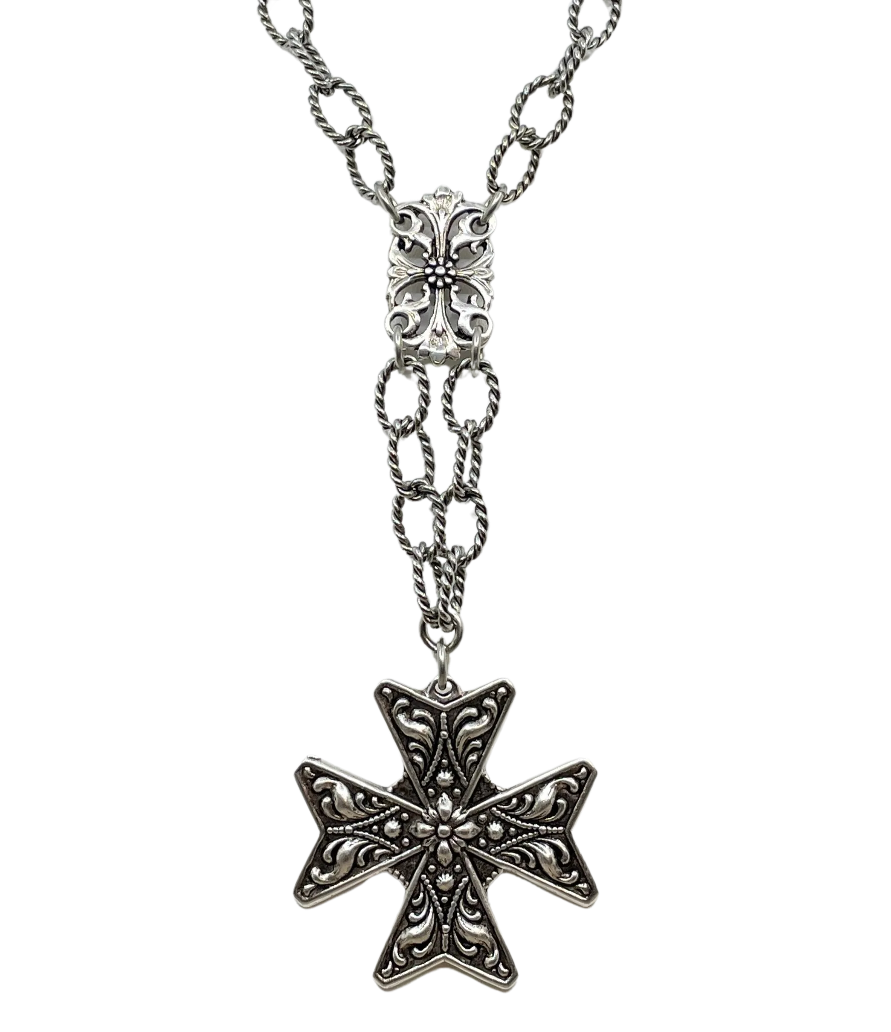 Sterling Plated 36" Chain with Vintage Cross Pendant