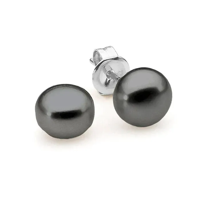 Sterling Silver Button Studs with Black Fresh Water Pearl