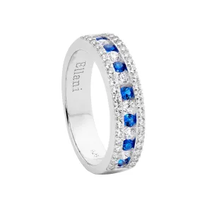 Sterling Silver Ring with Channel Set Blue and White Cubic Zirconia R518DB