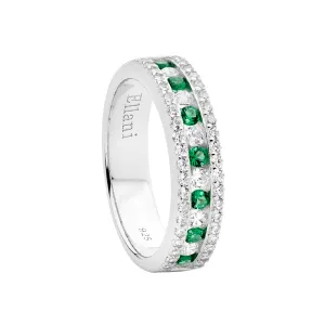 Sterling Silver Ring with Channel Set Green and White Cubic Zirconia R518GN