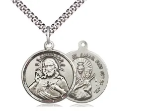 Sterling Silver Scapular Pendant on a 24 inch Light Rhodium Heavy Curb Chain