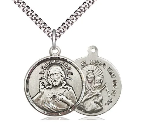 Sterling Silver Scapular Pendant on a 24 inch Light Rhodium Heavy Curb Chain