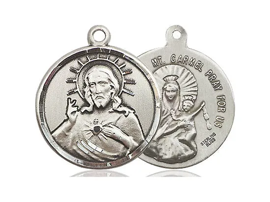 Sterling Silver Scapular Pendant on a 24 inch Light Rhodium Heavy Curb Chain