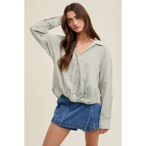 Striped Twisted Button-Up Blouse