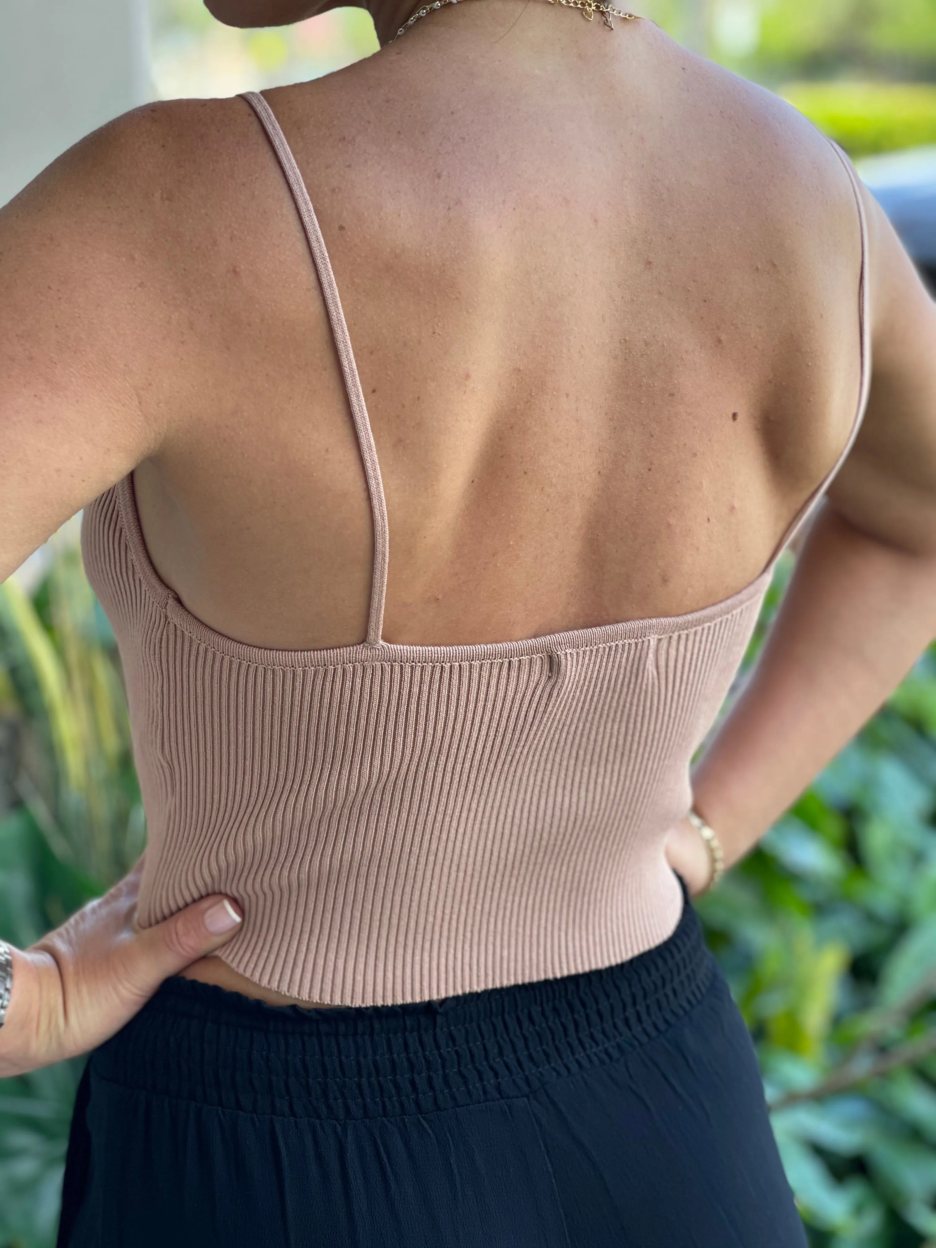 Sweetheart Line Spaghetti Straps Ribbed Top