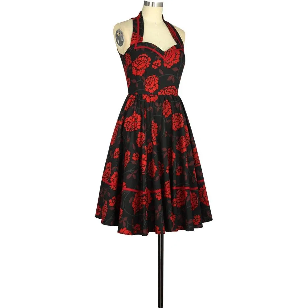 Sylvia Retro Swing Dress in Roses Print