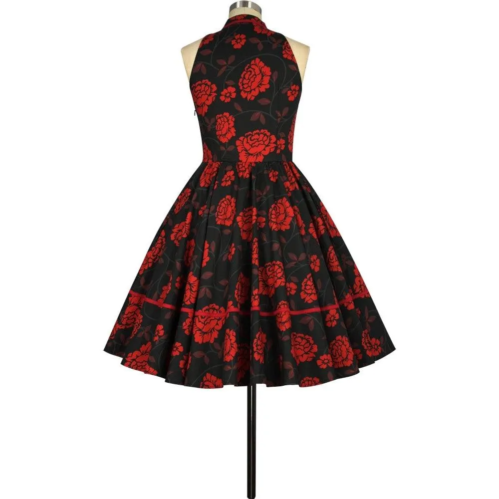 Sylvia Retro Swing Dress in Roses Print