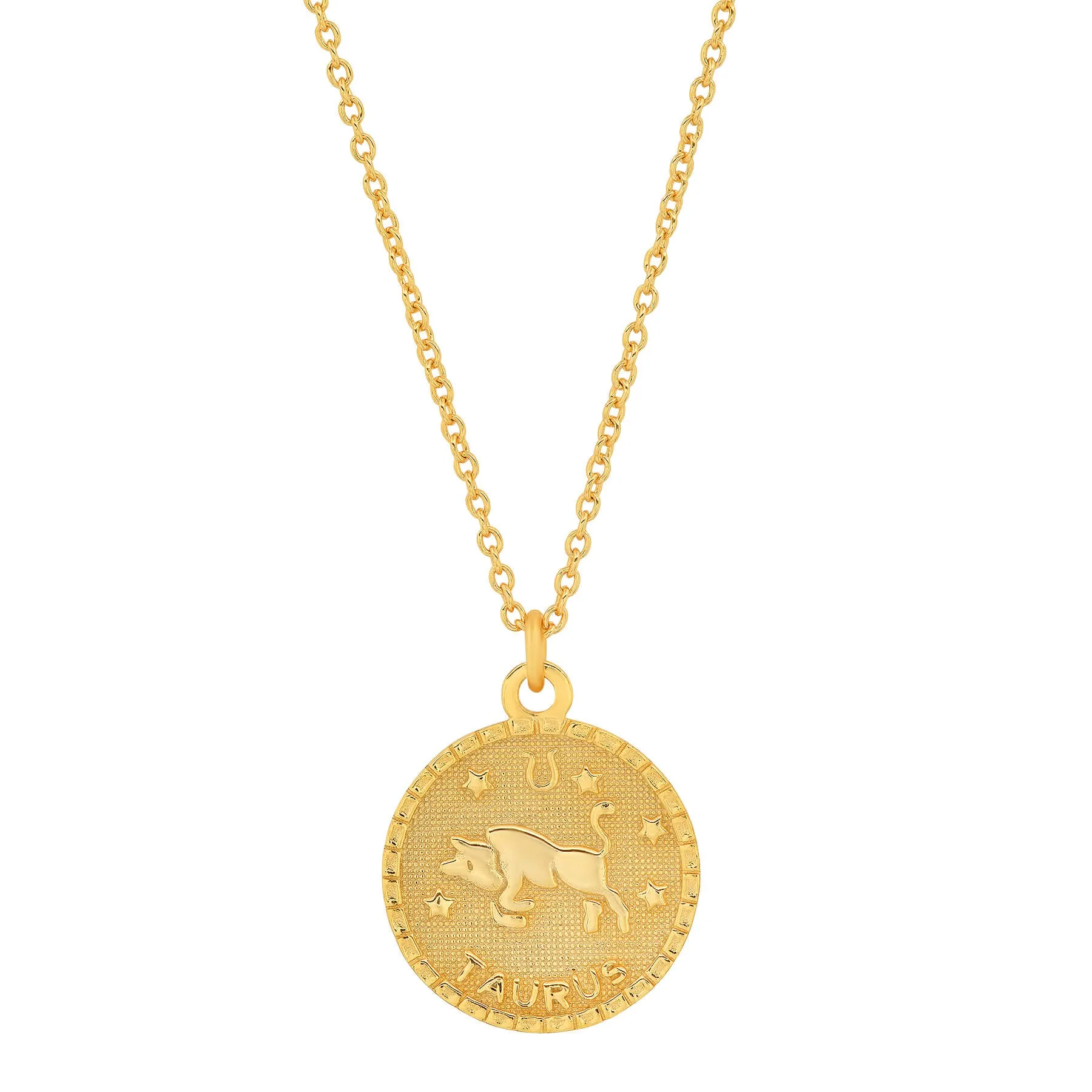 TAURUS ZODIAC MEDALLION NECKLACE, GOLD
