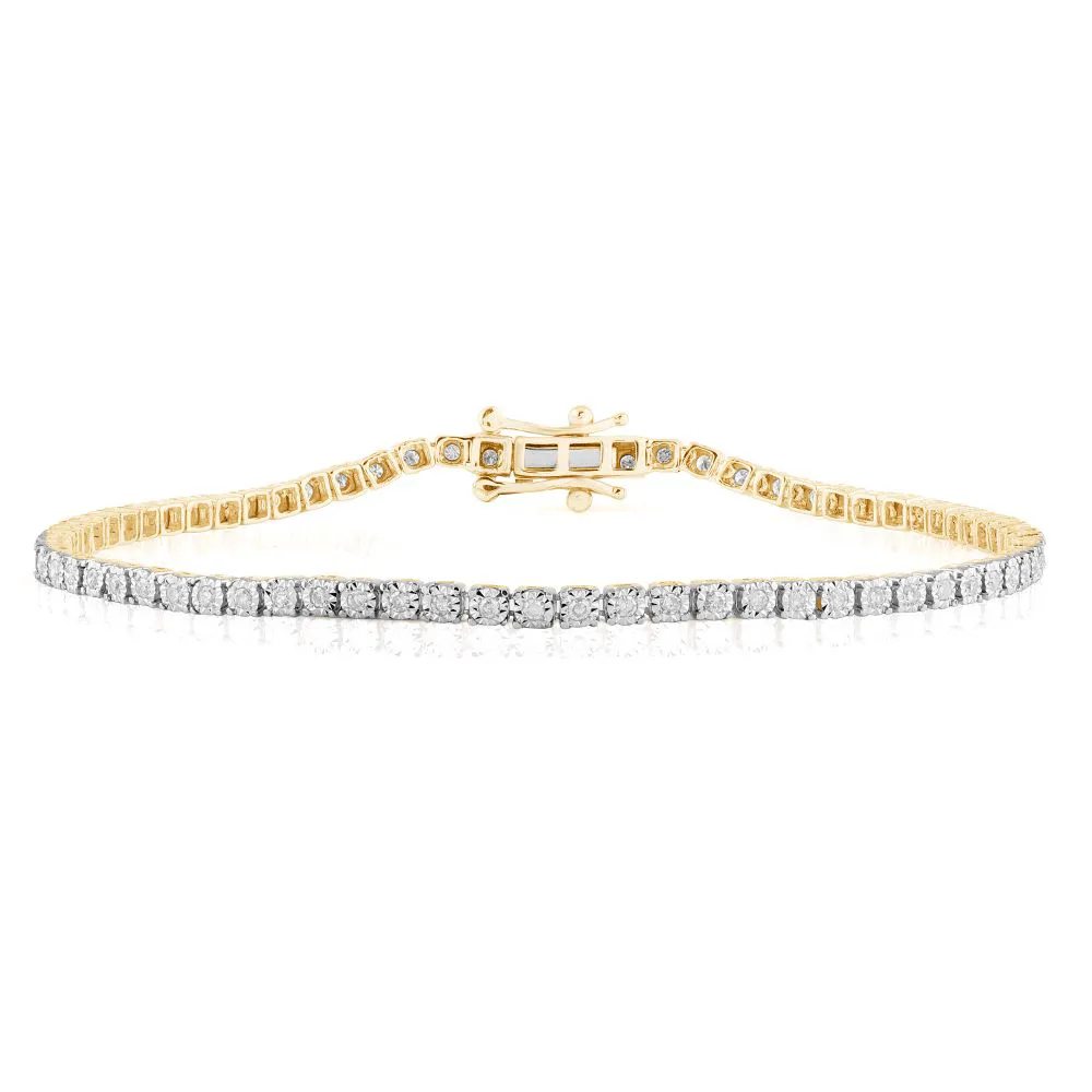 Tennis Bracelet with 1/2ct of Diamonds in 9ct Yellow Gold