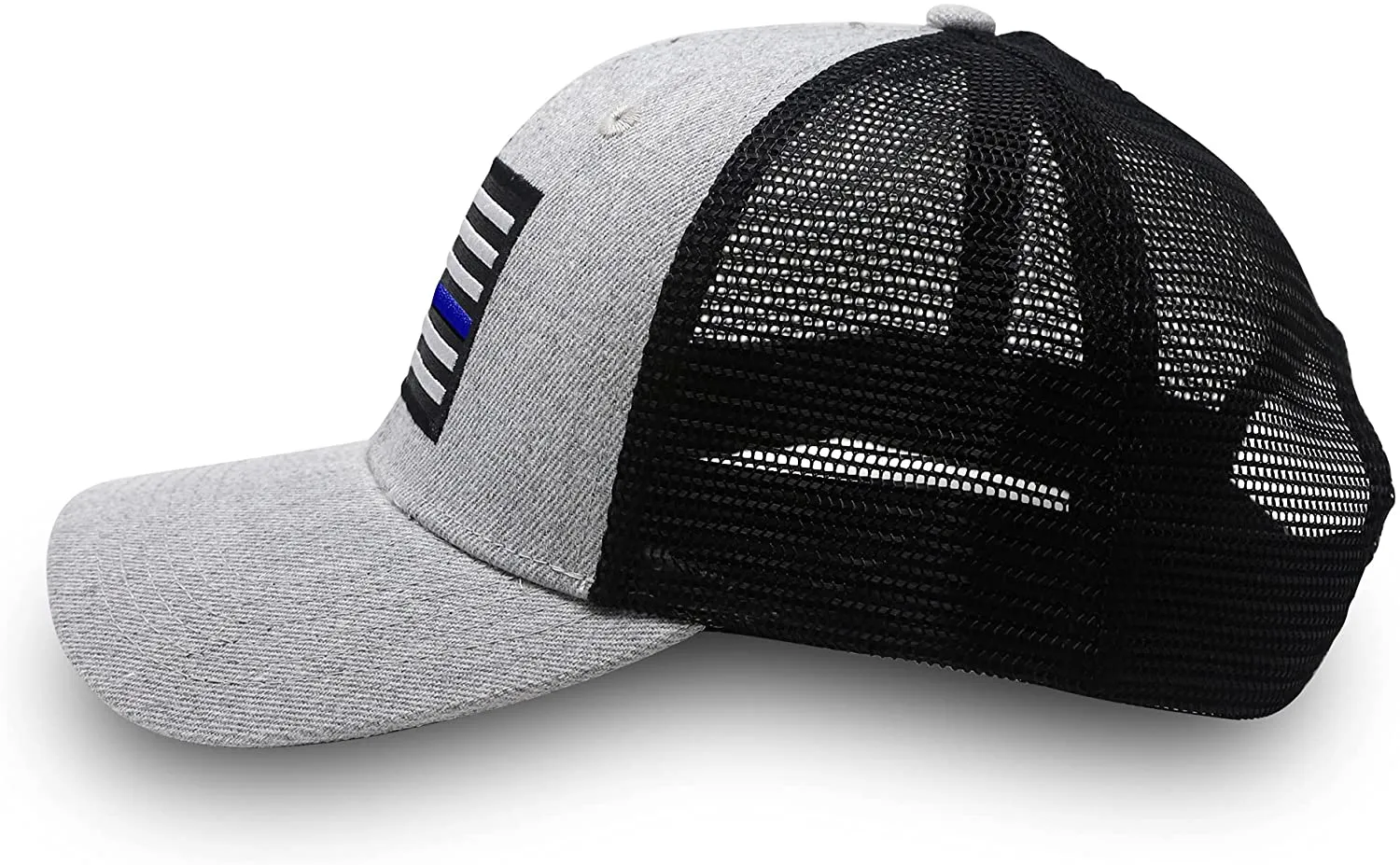 Thin Blue Line Flag Trucker Baseball Snapback Hat (Grey Black) - International Tie