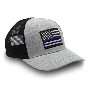 Thin Blue Line Flag Trucker Baseball Snapback Hat (Grey Black) - International Tie