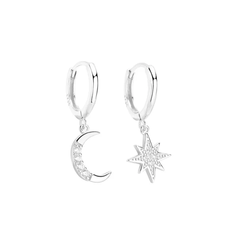 Trendy Gold Color 316L Stainless Steel Zircon Crystal Star Moon Pattern Earrings for Women Simple Jewelry Gift New