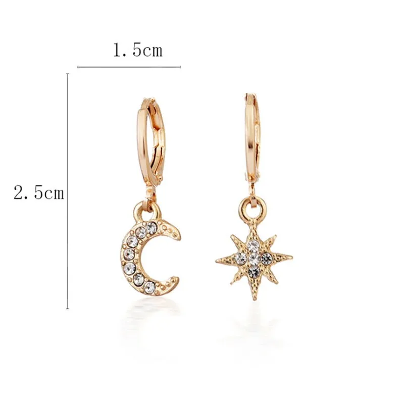 Trendy Gold Color 316L Stainless Steel Zircon Crystal Star Moon Pattern Earrings for Women Simple Jewelry Gift New