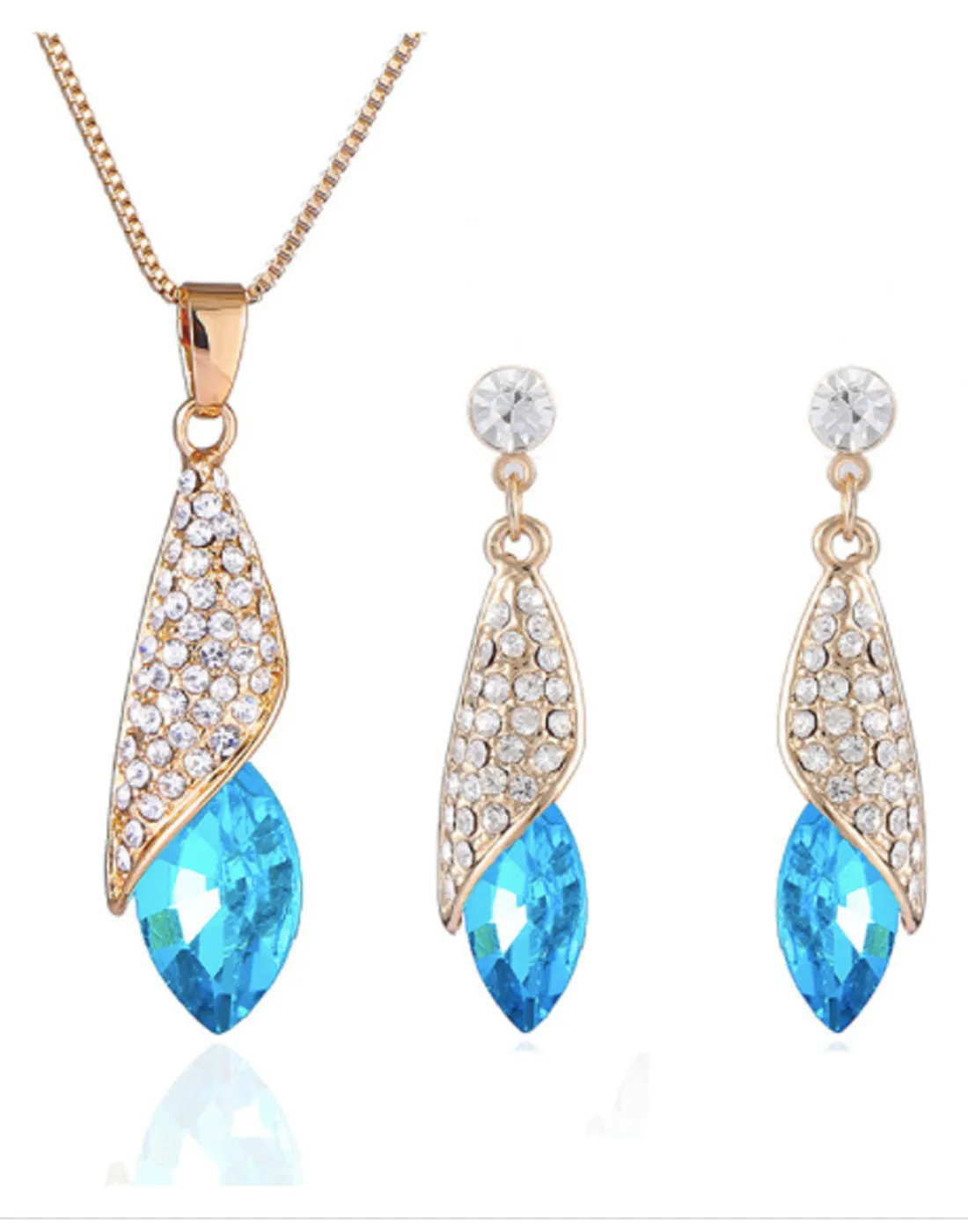 Trendy Gold Plated Blue Elegant Austrian Crystal Pendant Set