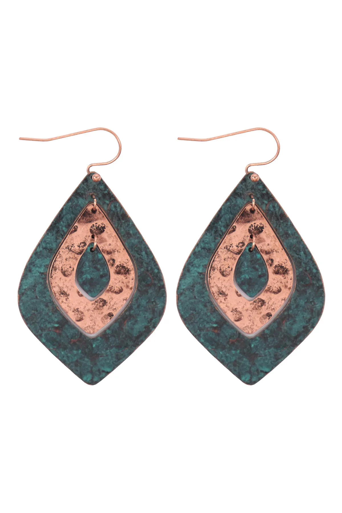 TWO TONE HAMMERRED MARQUISE SHAPE EARRINGS