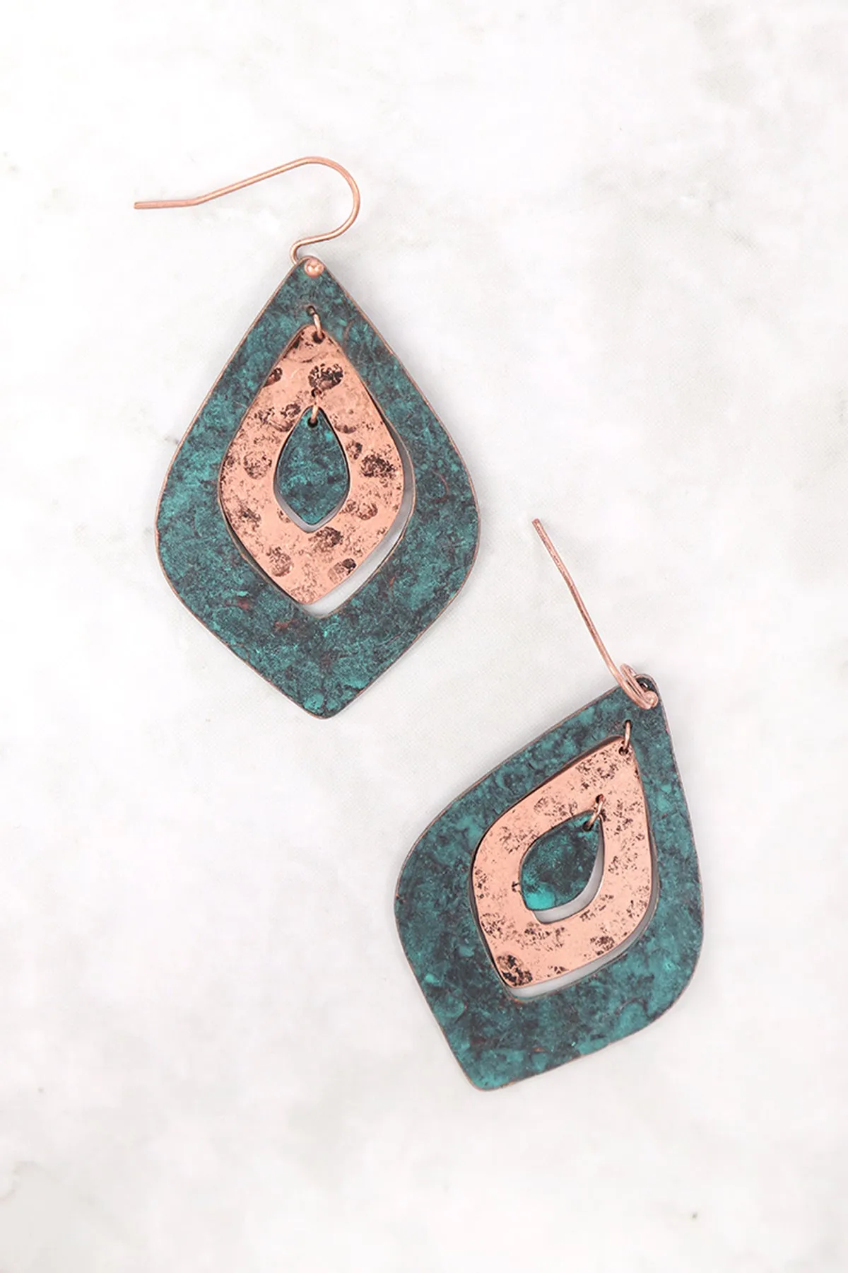 TWO TONE HAMMERRED MARQUISE SHAPE EARRINGS